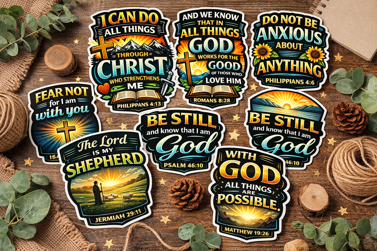 Christian Sticker Pack – Bible Verse Stickers (8 Different Stickers)